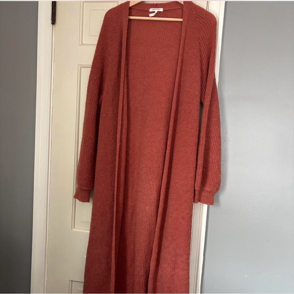 Brown Long Cardigan Sweater with Open Front